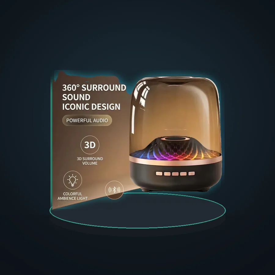Transparent RGB Bluetooth Speaker, Surround Sound, Desktop Speaker, Portable Speaker, Home Décor