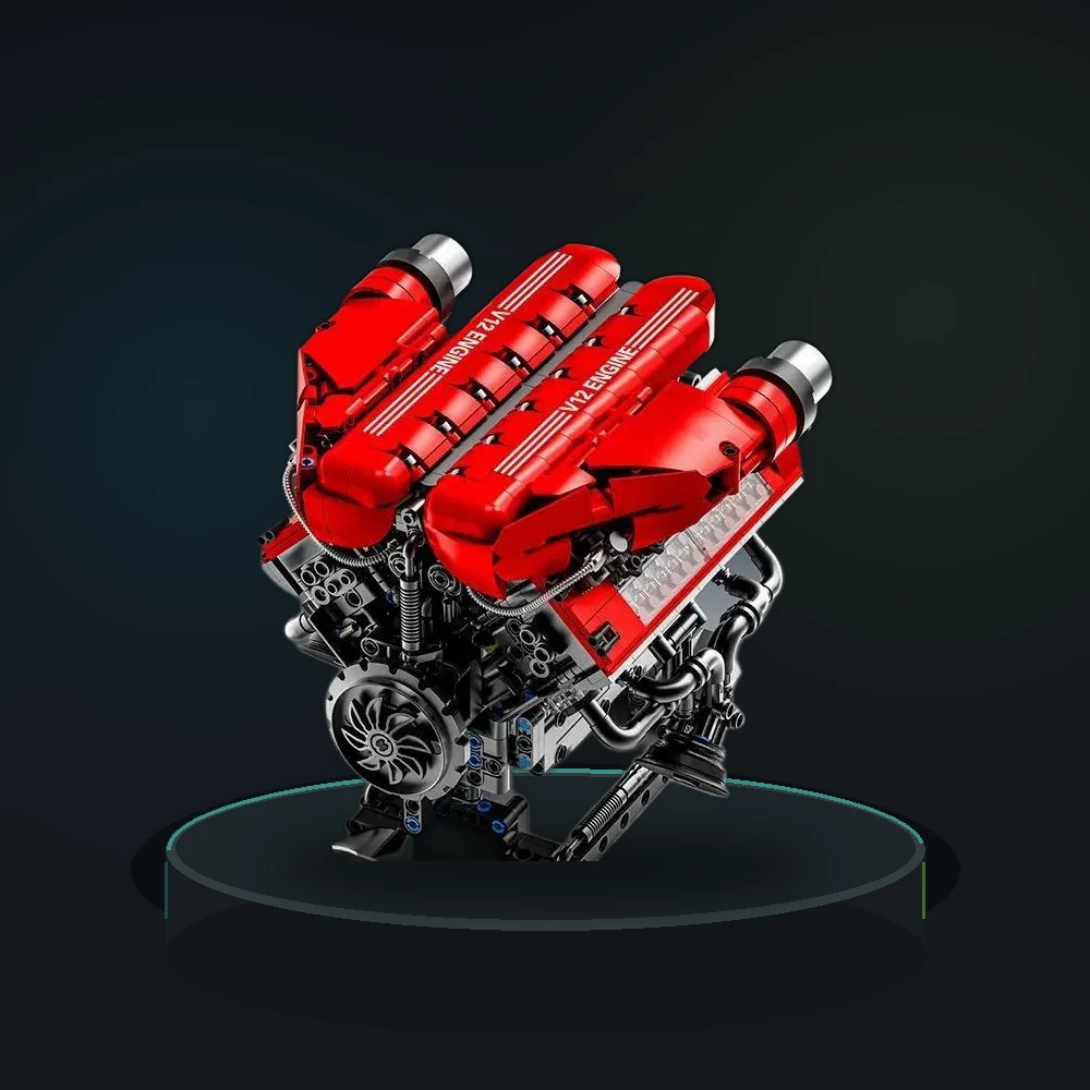 GQ3704 1607PCS Mechanical Simulated Piston Cylinder V12 Engine Model Racing Car Engine Building Blocks Boy Toy Ornament Gift