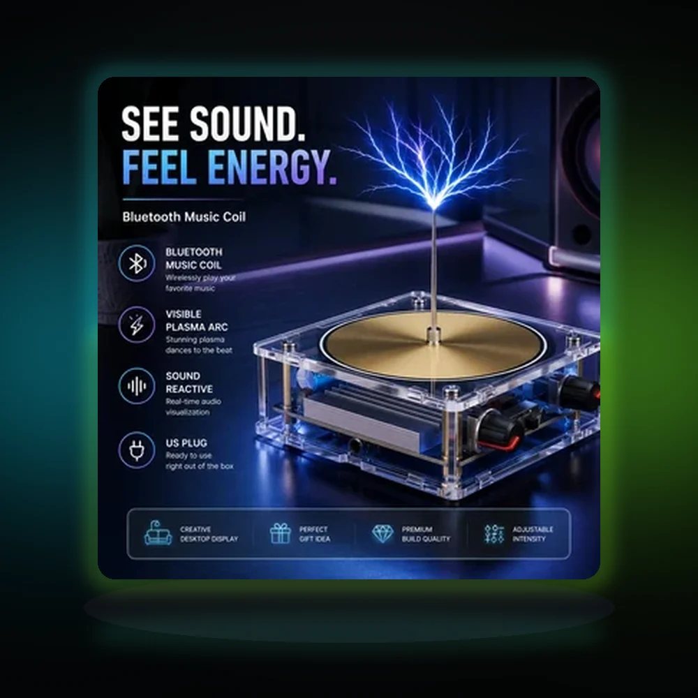 Music Coil Bluetooth And AUX Music Box With Interactive Lightning Show Sound Reactive Plasma Arc Desktop Display