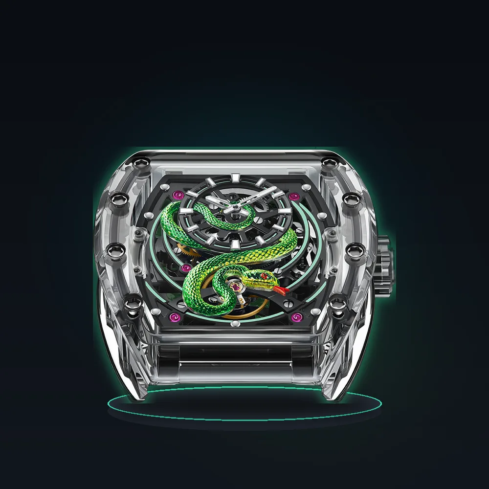 BONEST GATTI 6004 Men Automatic Watch Tonneau Mechanical Wristwatch Acrylic Case Sapphire Luminous Snake Dial Watches For Men