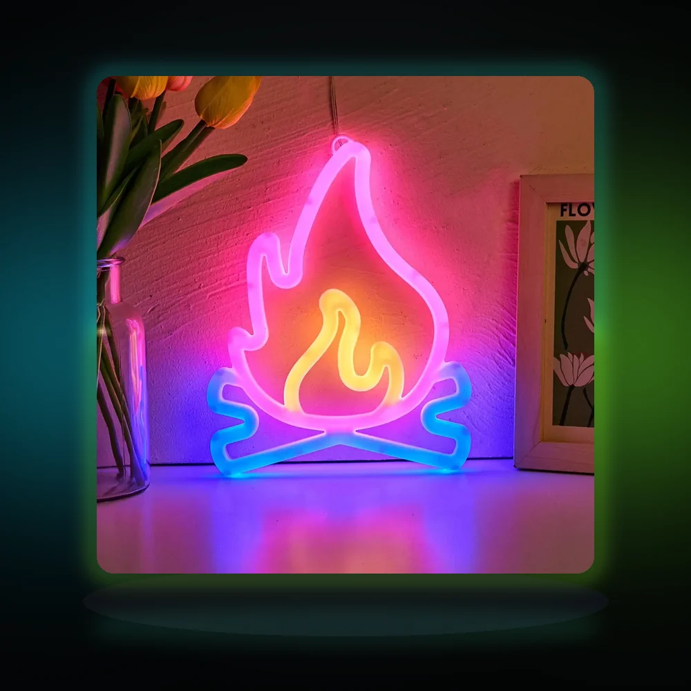 Chi-buy LED Neon Flame Pendant USB Powered Neon Signs Decor Lamp Signs Birthday Gift Wall Art For Bedroom Room Bar Shop
