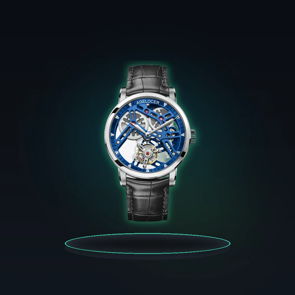 AGELOCER Original Tourbillon Watch Fashion Men's Business Formal Luxury Skeleton Manual Mechanical Watch Birthday Gift for Men