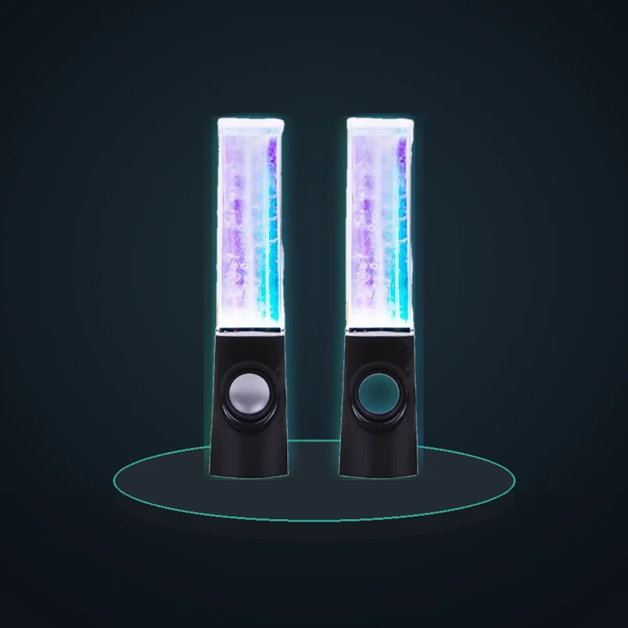 2PCS LED Lights Dancing Water Music Fountain Light Speakers for PC Laptop For Phone Portable Desk Stereo Speaker