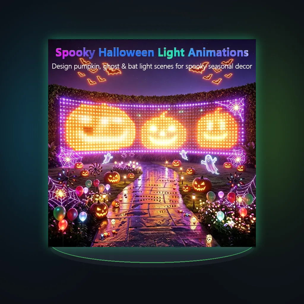 Smart Halloween Curtain Lights APP DIY Custom Pattern RGB LED Light for Holiday Lawns Party Xmas House Window Garden Décor