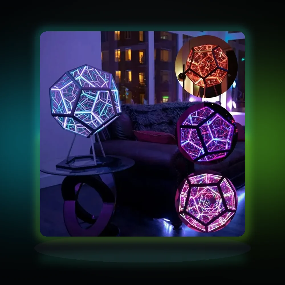Infinity Dodecahedron Gaming Light 3D Cube Light Desk Cool RGBW Led Table Lamp for Bedroom Gaming Room Decor Led Night Lights