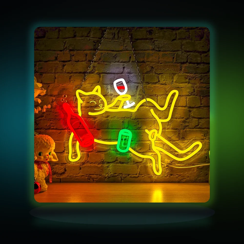 Cat Beer Neon Sign USB LED Light Party Home Restaurant Bar Neon Light Gaming Room Bedroom Decorations personnalisé Gift