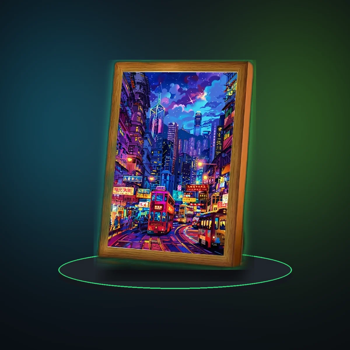 Asian Tokyo and Eastern Cities Pretty Cityscape Painting Photo Frame LED Bedside Light for Home Office Perfect Gift for Traveler