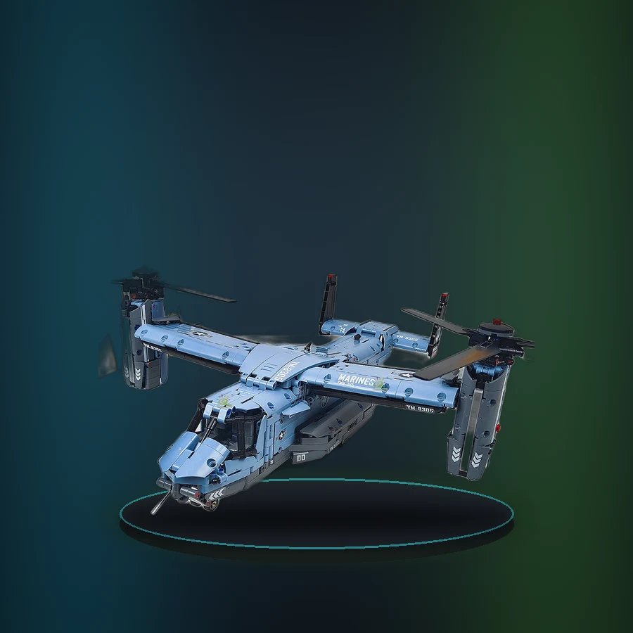 HUIQIBAO MOC 1389PCS V-22 Tiltrotor Aircraft Helicopter Building Block Children Military Airplane model Bricks Toy home Decor.