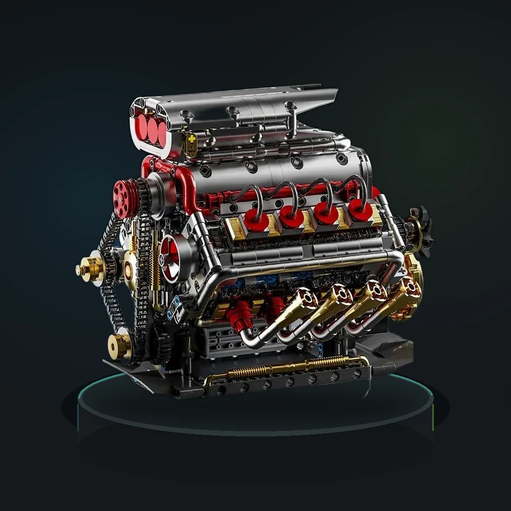 GQ3703 1176PCS V8 Engine Model Sports Car Simulation Cylinder Chain Drive Engine Building Blocks Ornaments Bricks Toy Kids Gift
