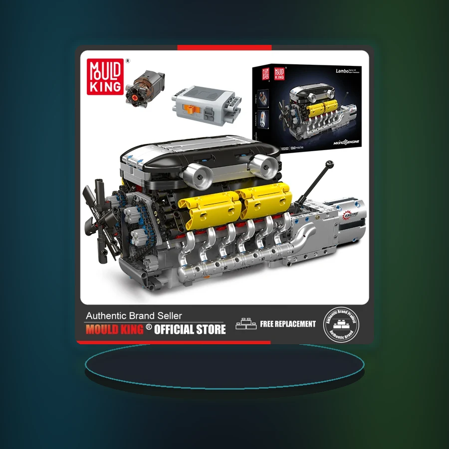 Mould King 10202 Technical Car Engine Toys The Motorized Supercar V12 Engine + Transmission Building Block Brick Kids Gifts