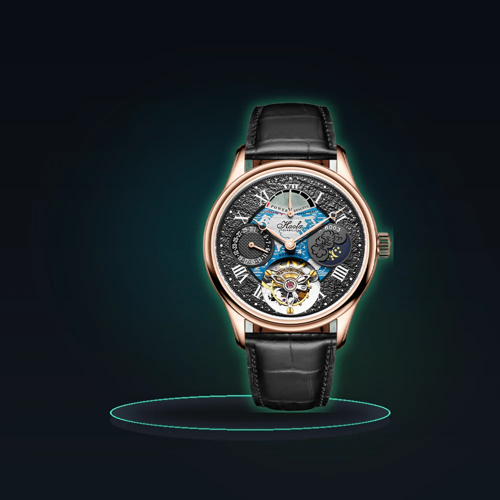 Haofa Luxury Flying Tourbillon Watches for Men Skeleton Moon Phase Sapphire Automatic Mechanical Watch Waterproof Business 8003