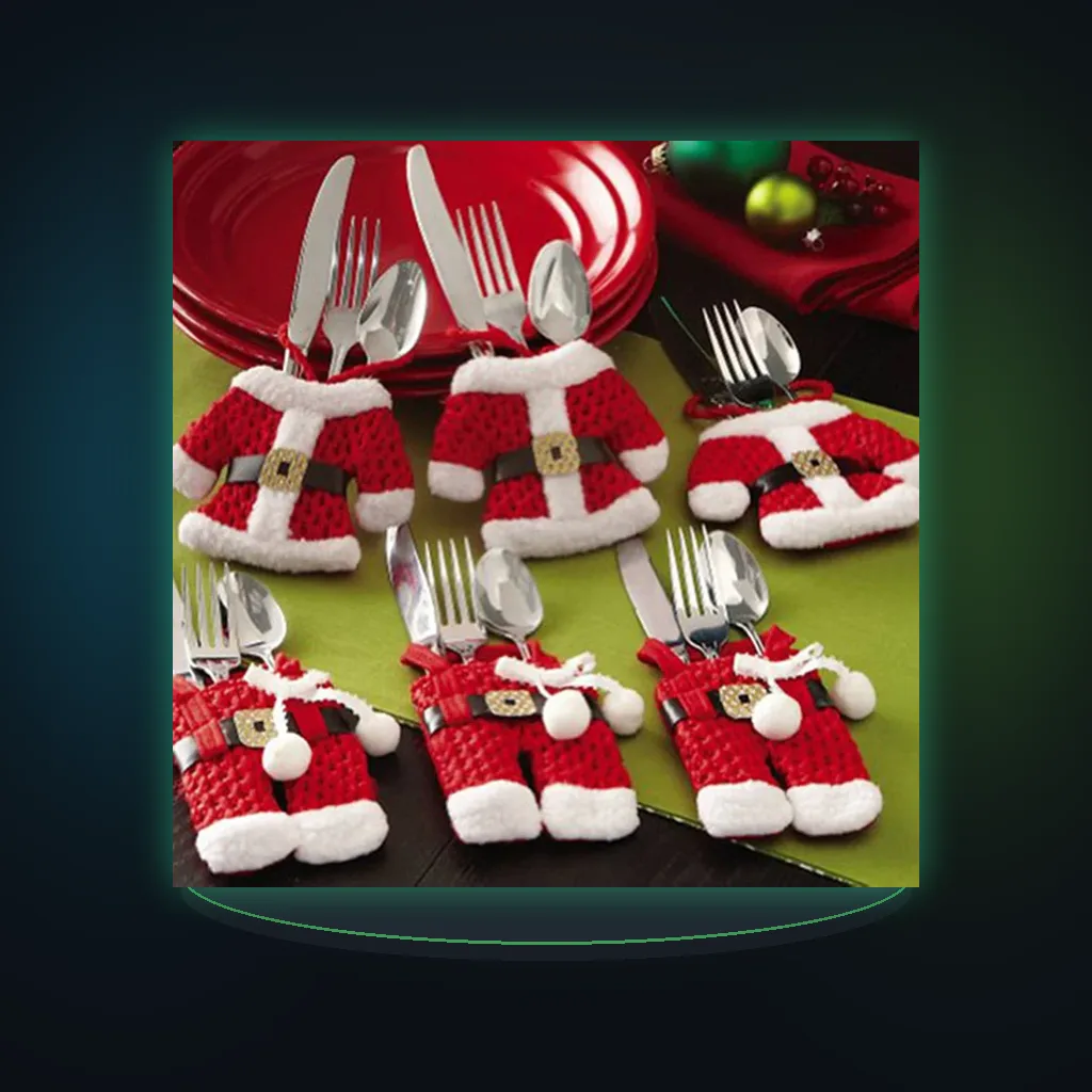 Santa Suit Christmas Cutlery holder tableware Silverware bag Decorations