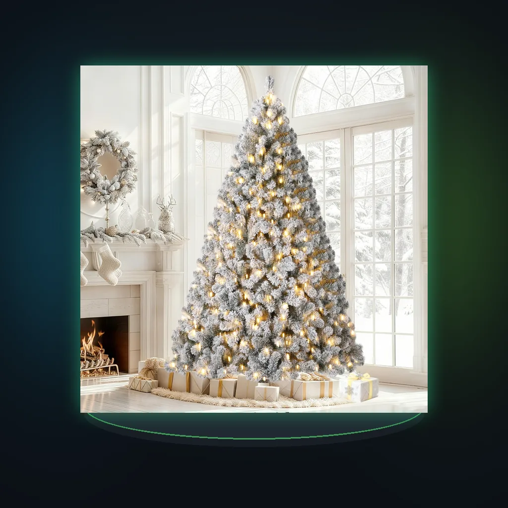 Flocked Artificial Christmas Tree with Snowy Warm White LED Lights Hinged Divisions & Metal Stand Soft Snow Fraser Fir Holiday Decor for Home & Office