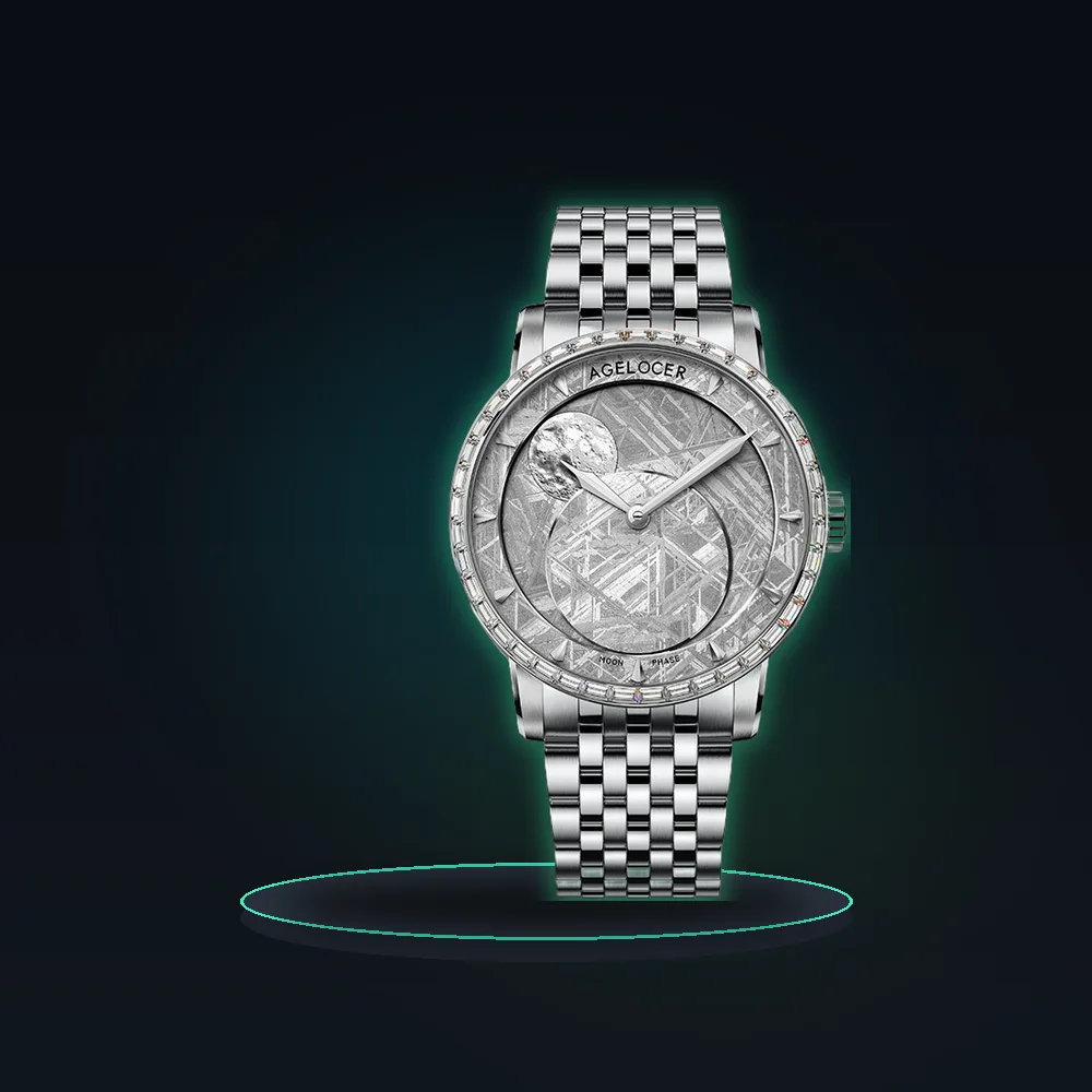 AGELOCER Original 29.51-Days Natural Meteorite Dial Moonphase Watch Diamond Watch Birthday Gift for Men