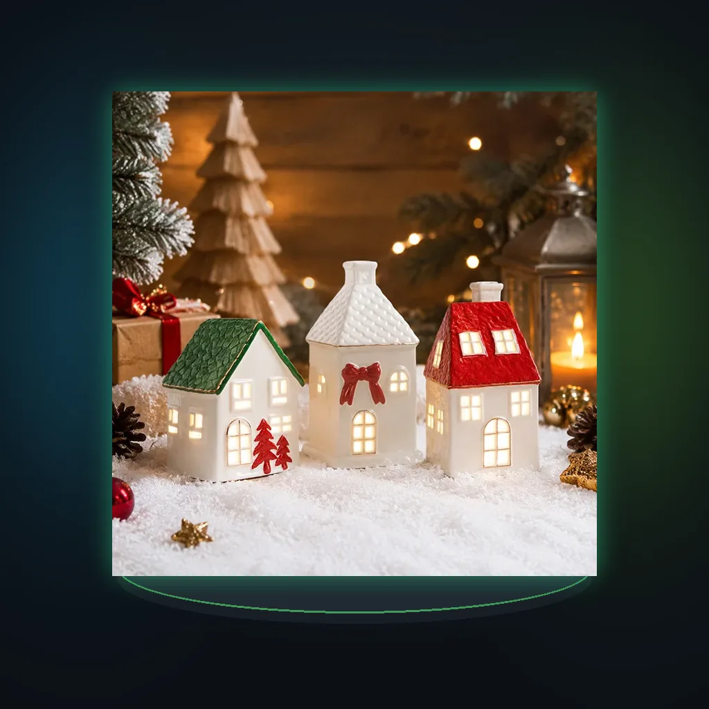 Luminous Ceramic Snow House Christmas Decor Desktop Ornament Xmas Village House Figurine for Window Display Scene Home Party