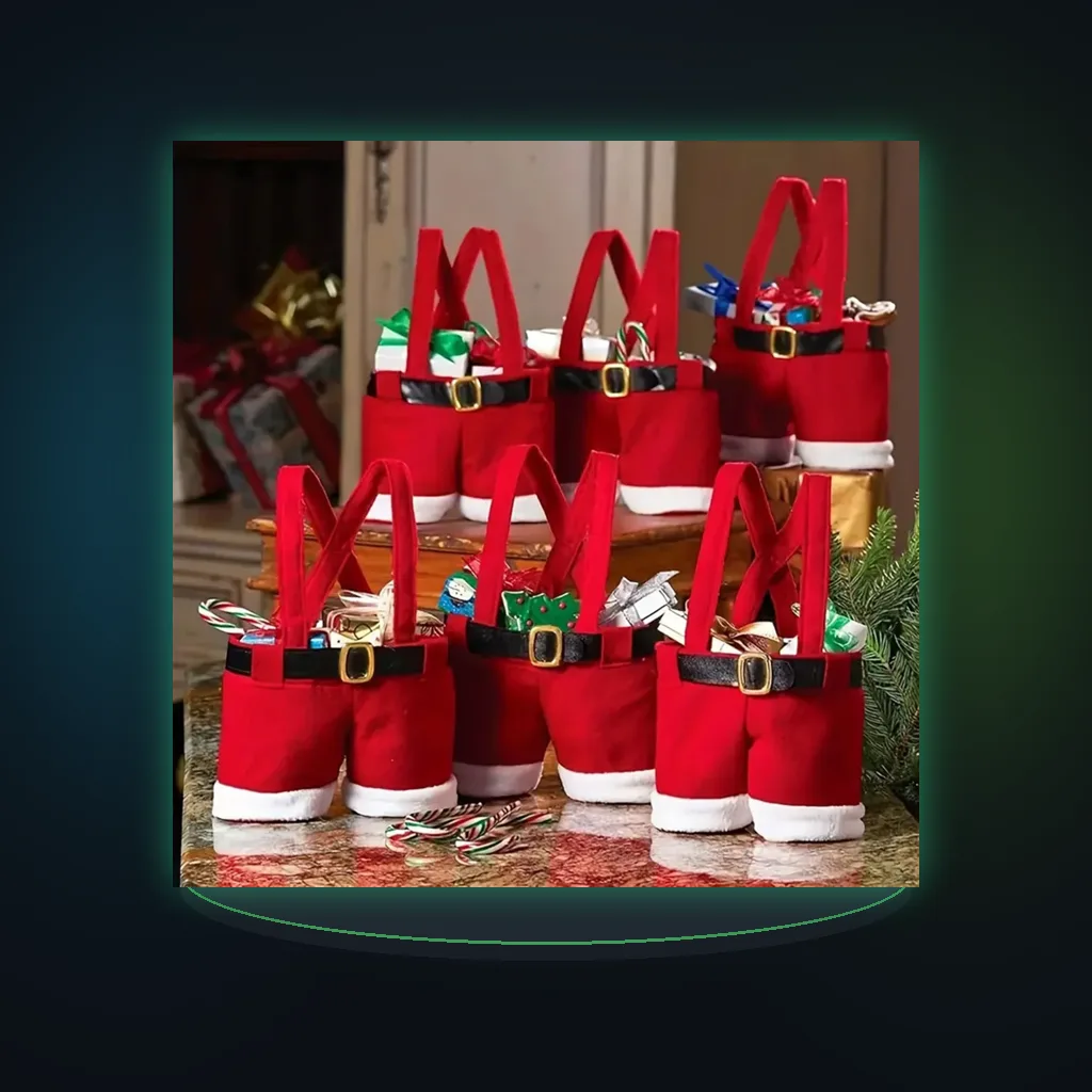 Santa Claus Shorts Gift Bag Set - Cute Polyester Christmas & New Year's Candy Bags for Holiday Parties and Events
