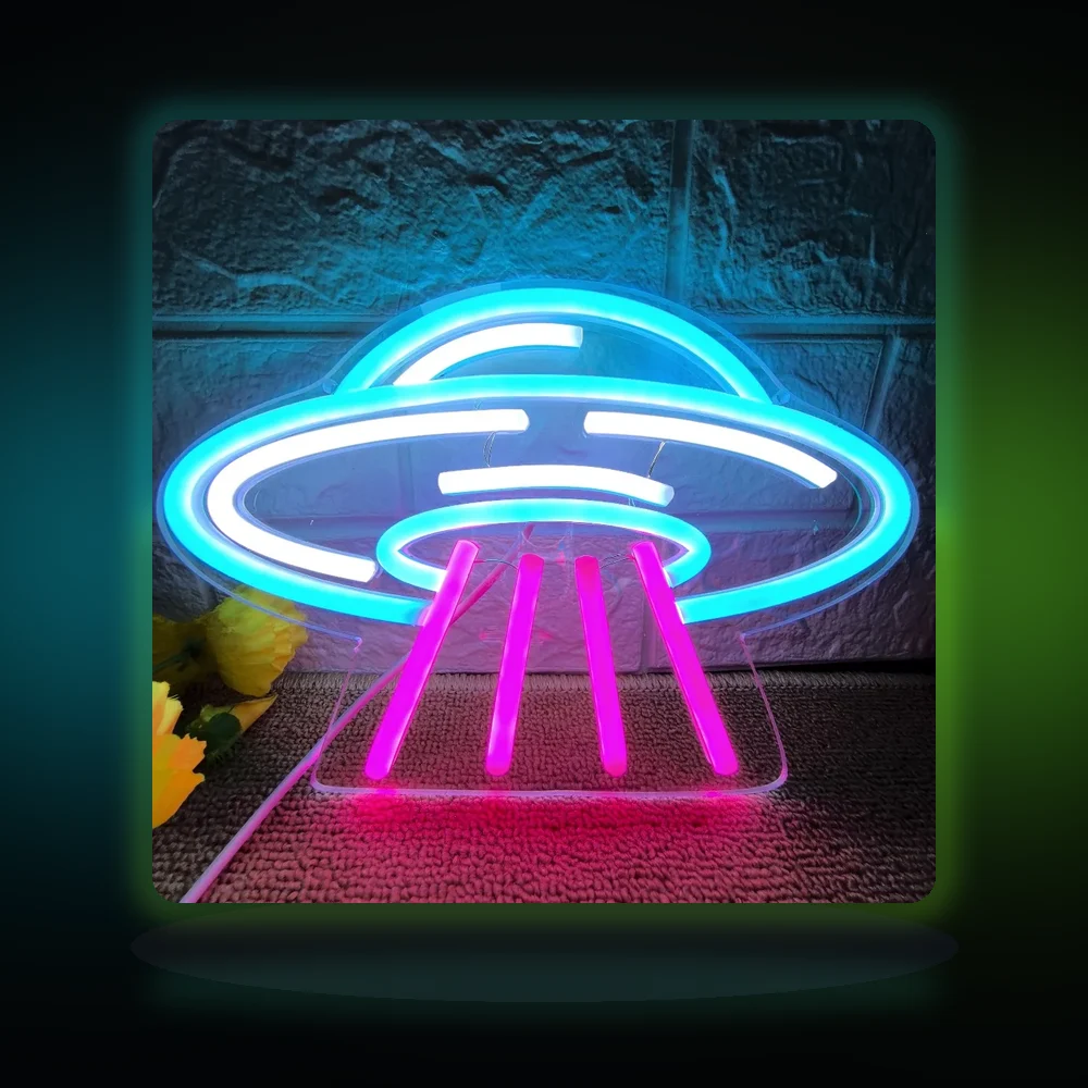 UFO LED Neon Sign Light - Suitable for Bedroom/Wedding/Party Decor - Wall-Mounted Neon Light for Bars/Game Rooms/Clubs Ornaments