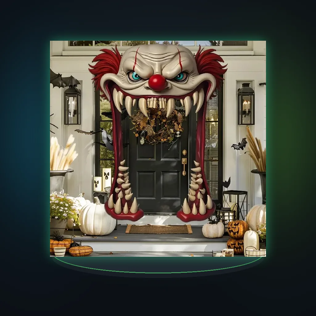 Halloween Creepy Clown Door Cover Big Open‑Mouth Scary Clown Door Curtain for Haunted House Front Door Horror Party Décor