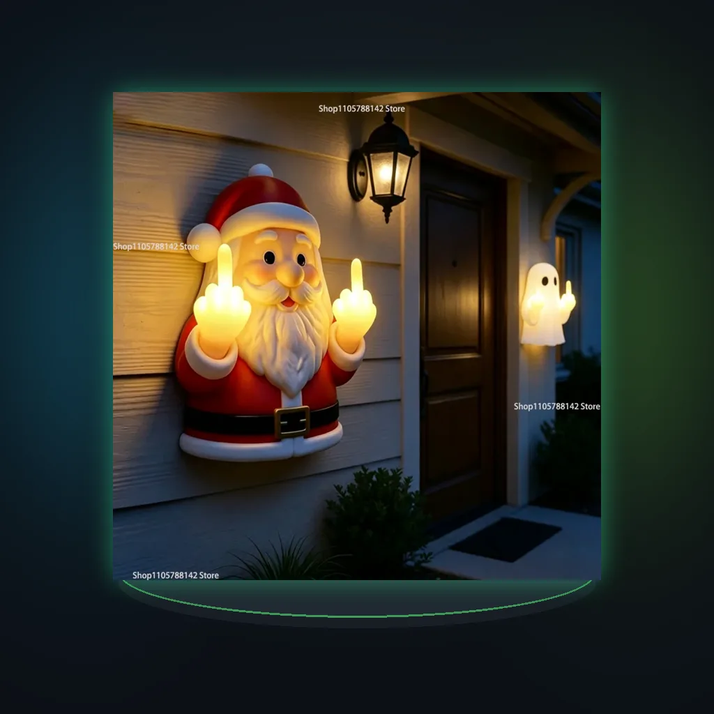 Christmas Santa Claus Halloween Ghost Middle Finger Glowing Night Light Resin Spooky for Porch, Bedroom Holiday DIY Decoration