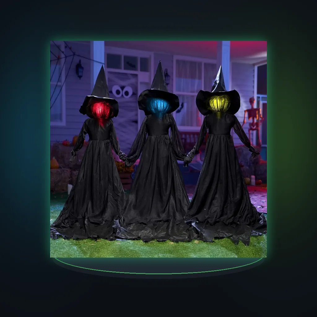 Halloween Colourful Glow Three Hand-Holding Witches Sound-activated hand-holding witch Halloween light up decoration props