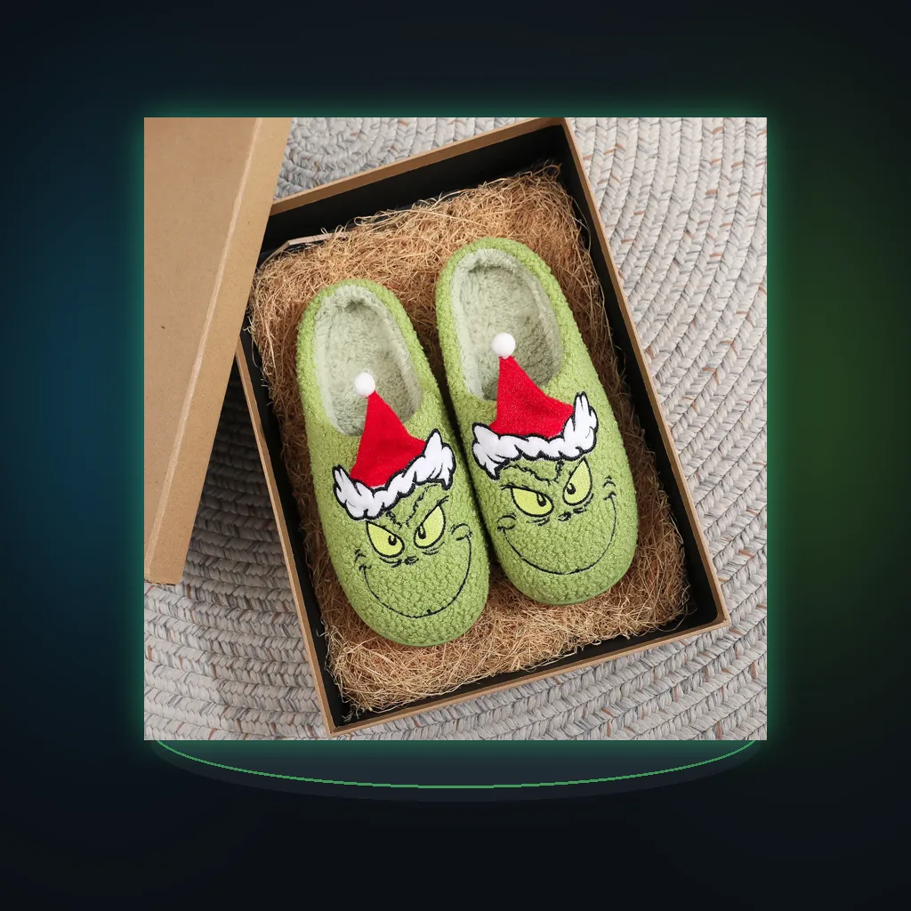 Winter Fashion New Plus Size Men's Home Slippers Indoor Lazy Green Fur Monster Plush Flat Bottom Comfortable