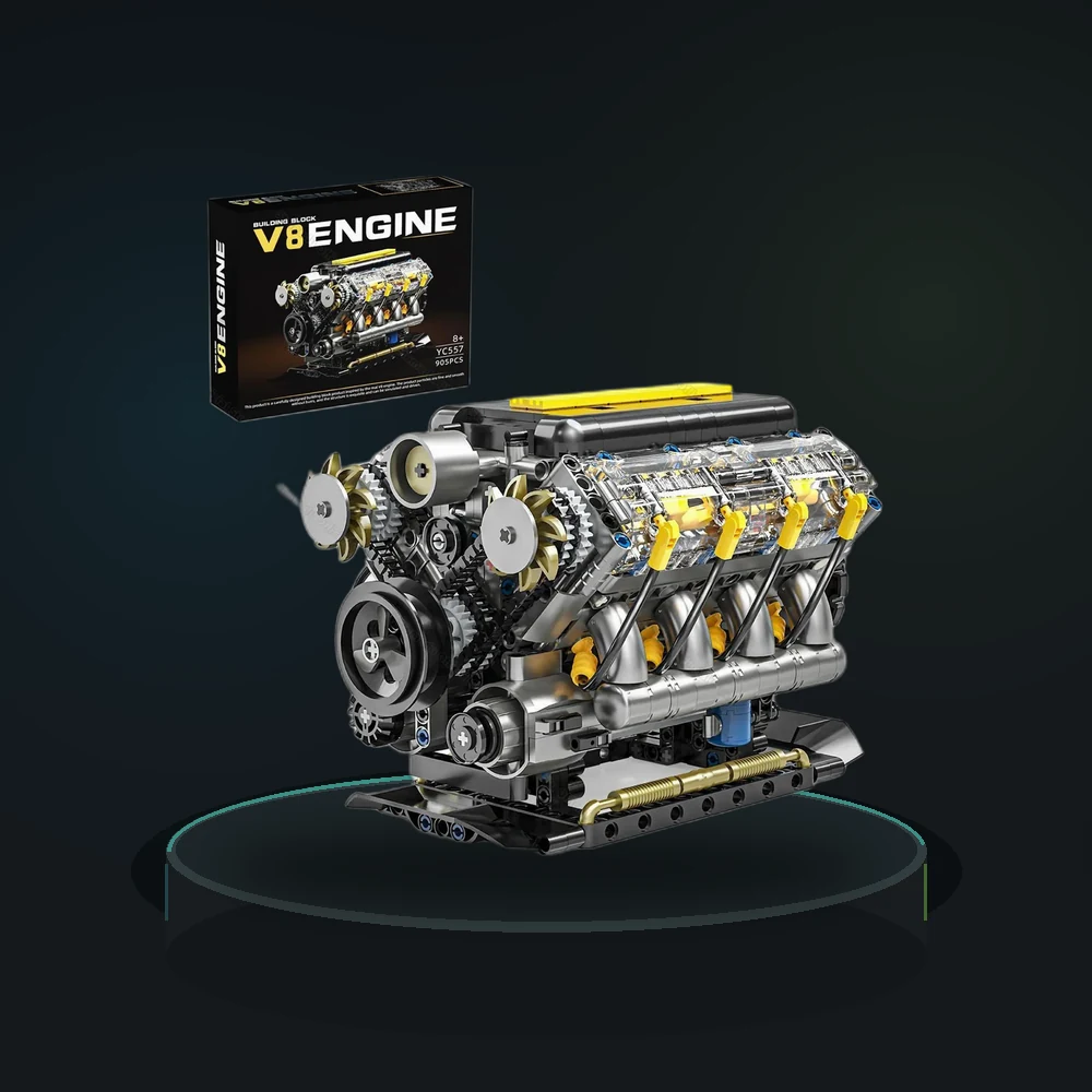 YC557 905PCS Mechanical Simulation V8 Engine Model Building Blocks Motor Drive A Futuristic Toy Desktop Ornaments Gift for Boys.