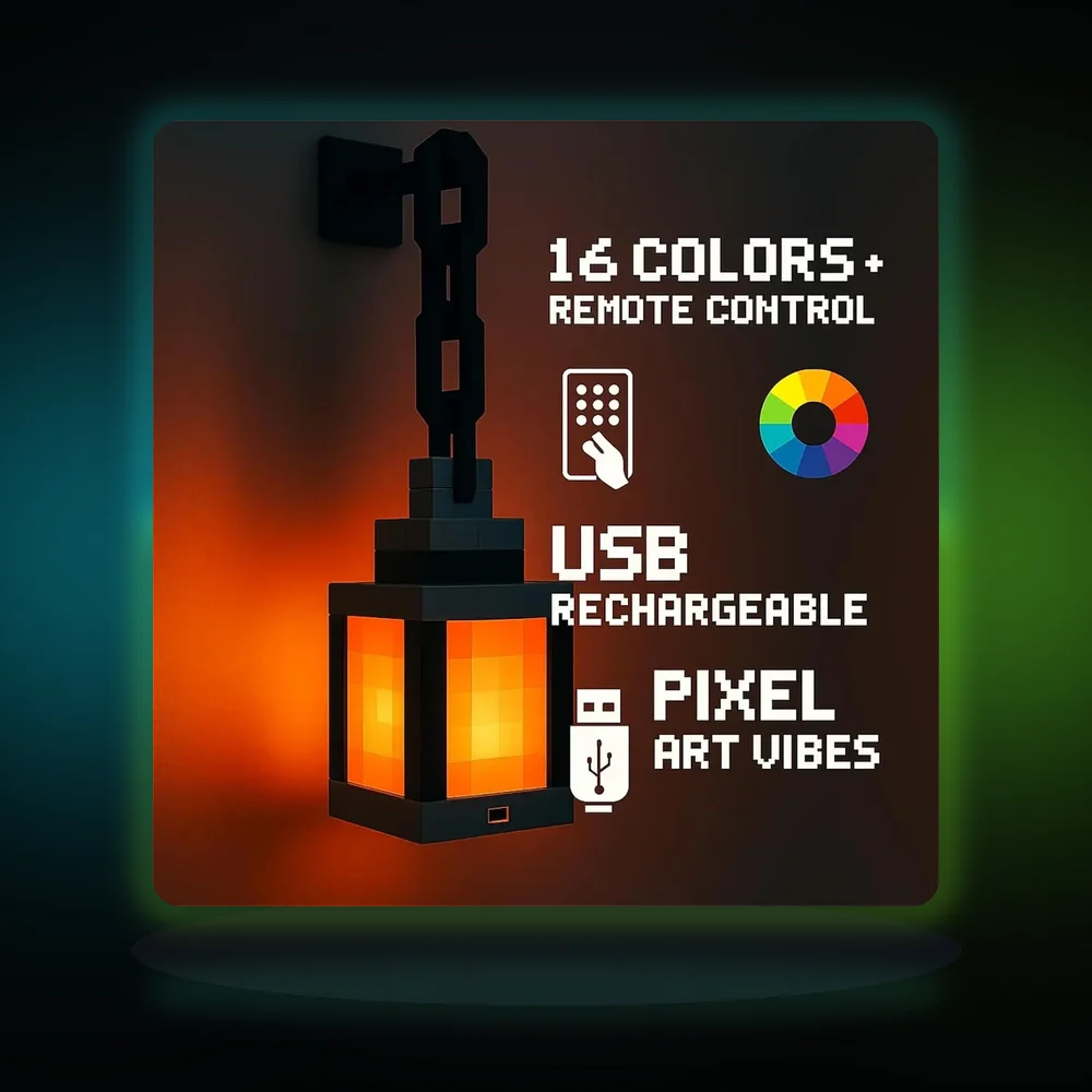 Pixel Style Night Light Portable Lantern Tabletop Ornament 16 Colors Lantern DIY Interior Decoration Festival Atmosphere Light