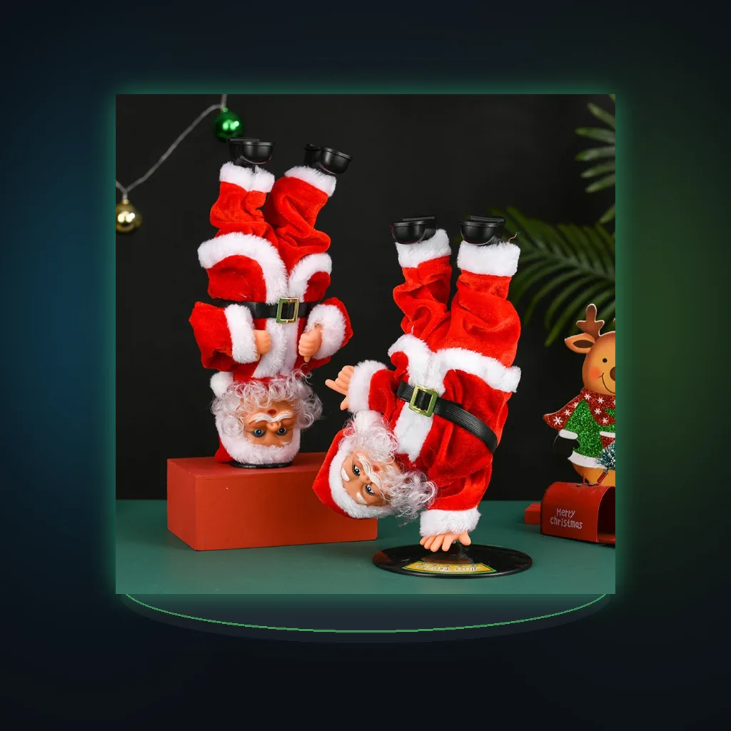 Music Dancing Headstand Santa Adorable Novelty Rotate Santa Handstand Singing Breakdancing Plush Toy Doll For Christmas Décor