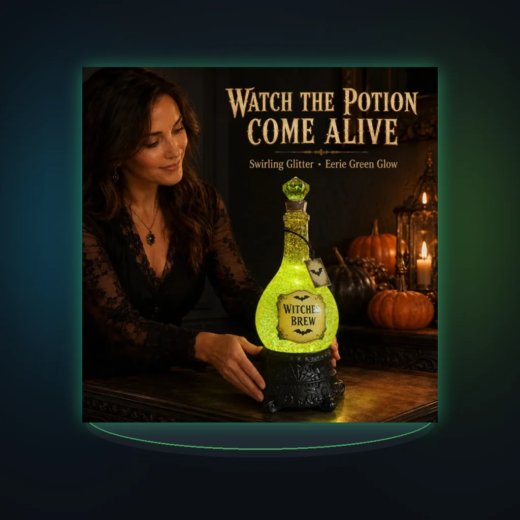 Funny Witches' Brew Potion Bottle Glitter Globe with Led Lights Resin Sparkling Powder Bottle Crafts Halloween Party Decoration