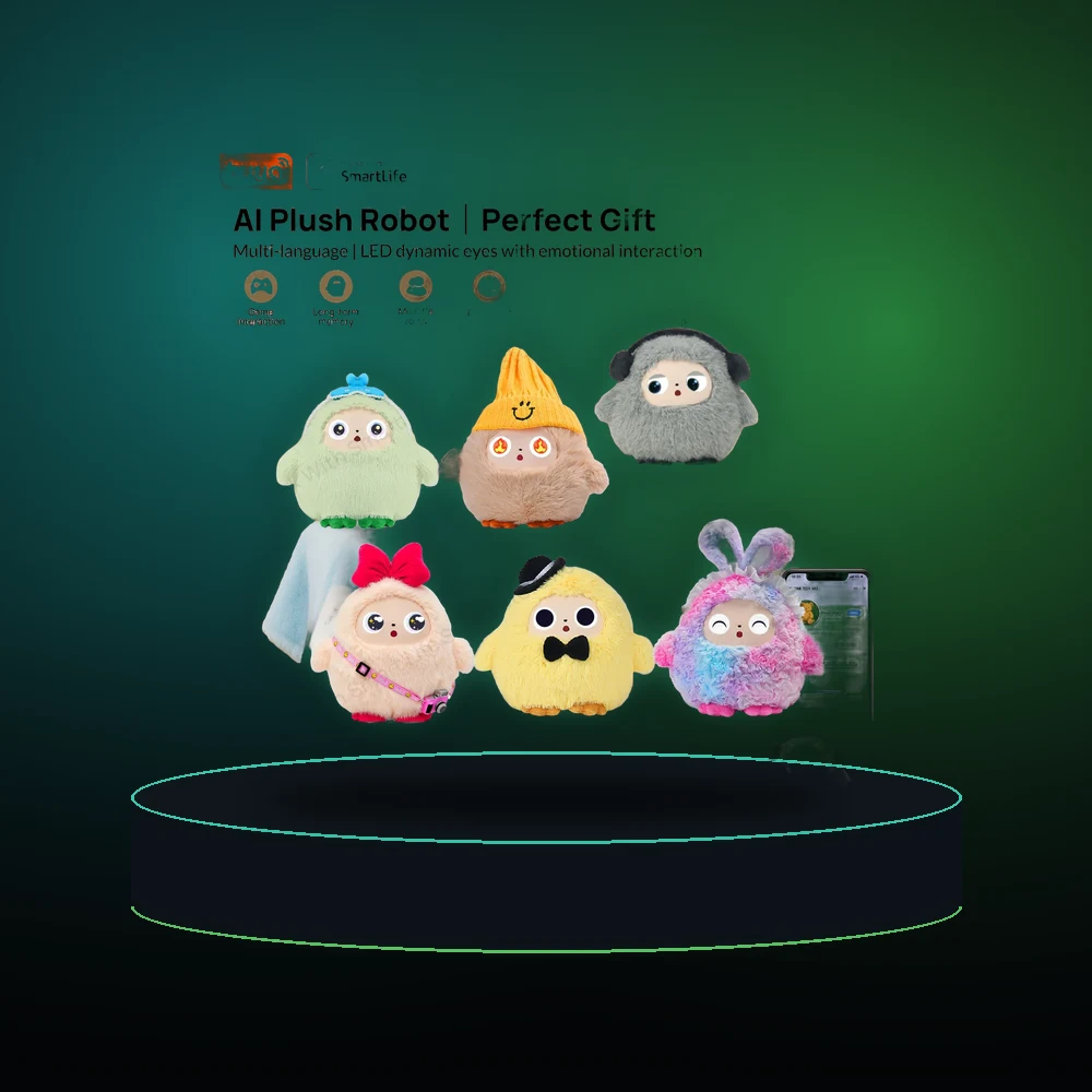 Tuya Smart AI Plush Robot, Voice Interactive E-Pet, Dynamic LED Eyes Companion Toy, USB Rechargeable, Present for All Ages
