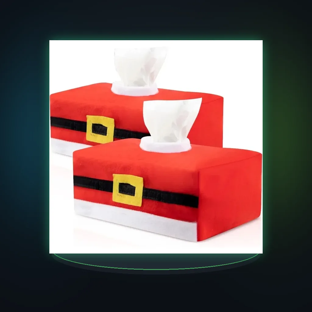 Christmas Tissue Box Cover Rectangular Santa Claus Belt Tissue Holder Organizer Napkin Holder for Car Bedroom Dresser Xmas.