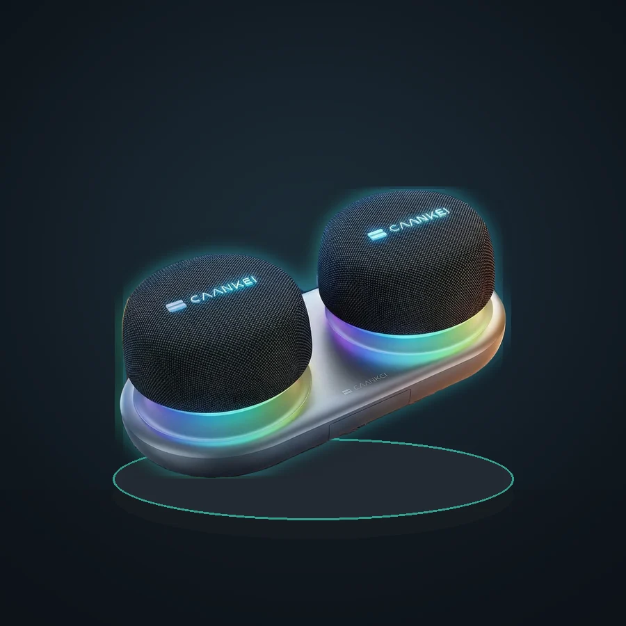 Dual Bluetooth Speaker Set with Magnetic Base & Phone Stand TWS Stereo Sound 10H Playtime RGB Music Sync Lights for Home Theater