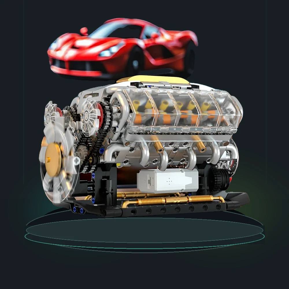 MOC Technik Electrically Driven V8 Engine Model Car Building Blocks Set Creative Educational Toys Christmas Adultd Gifts