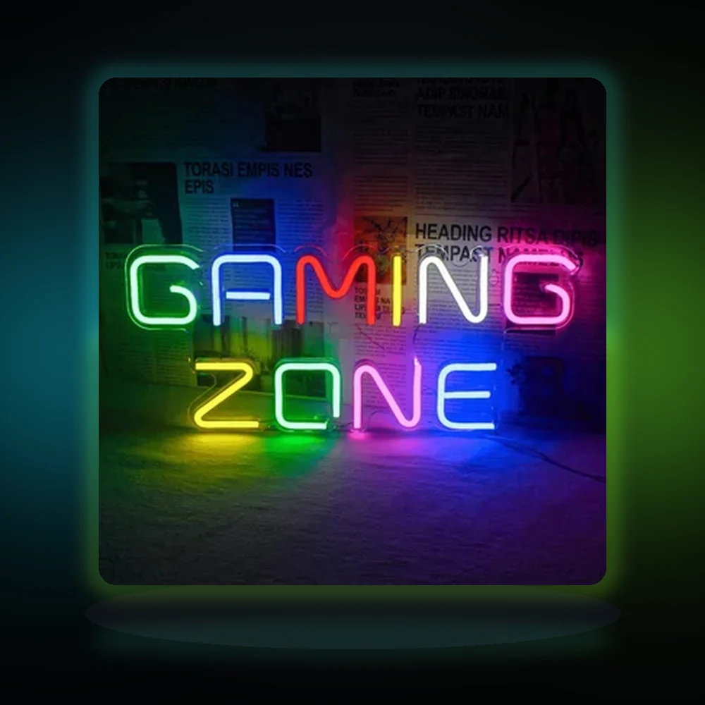LED Gaming Zone Neon Sign Multicolor USB Powered Wall Light Gamer Room Decor Man Cave Game Bar Bedroom Streamer Aesthetic Hanging Lamp
