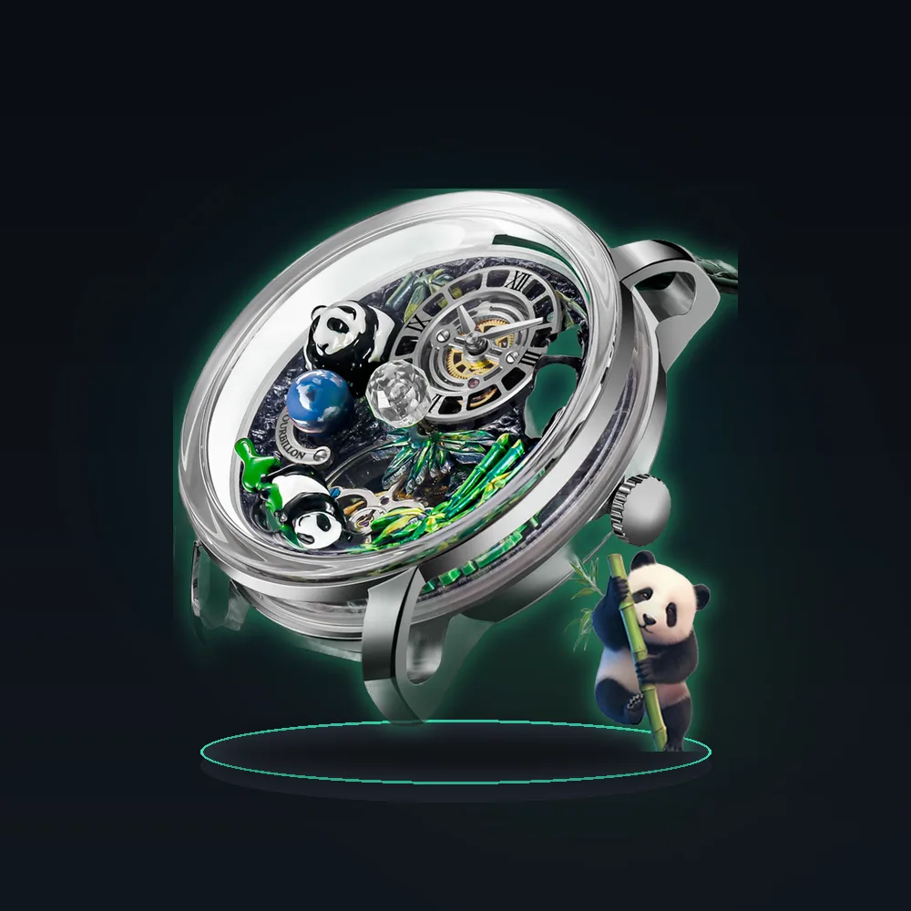PINDU Panda Series National Treasure Symbol Men Mechanical Watch Rotating Crystal Ball 45.5MM Wristwatch Men M2791B Reloj Hombre