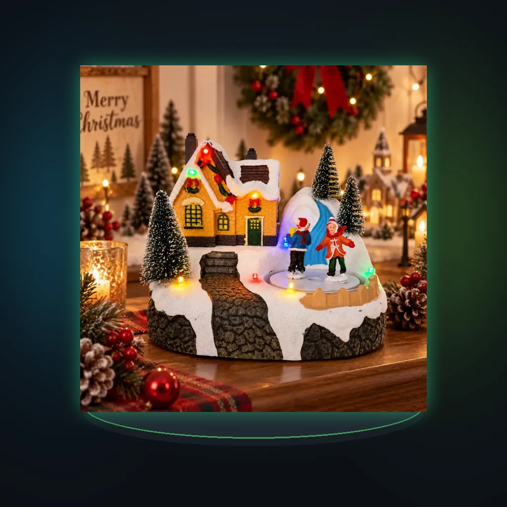 Christmas Village House Lighted Musical Christmas Scene Rotating Skating Figures Snowy Village Collection Tabletop Holiday Décor
