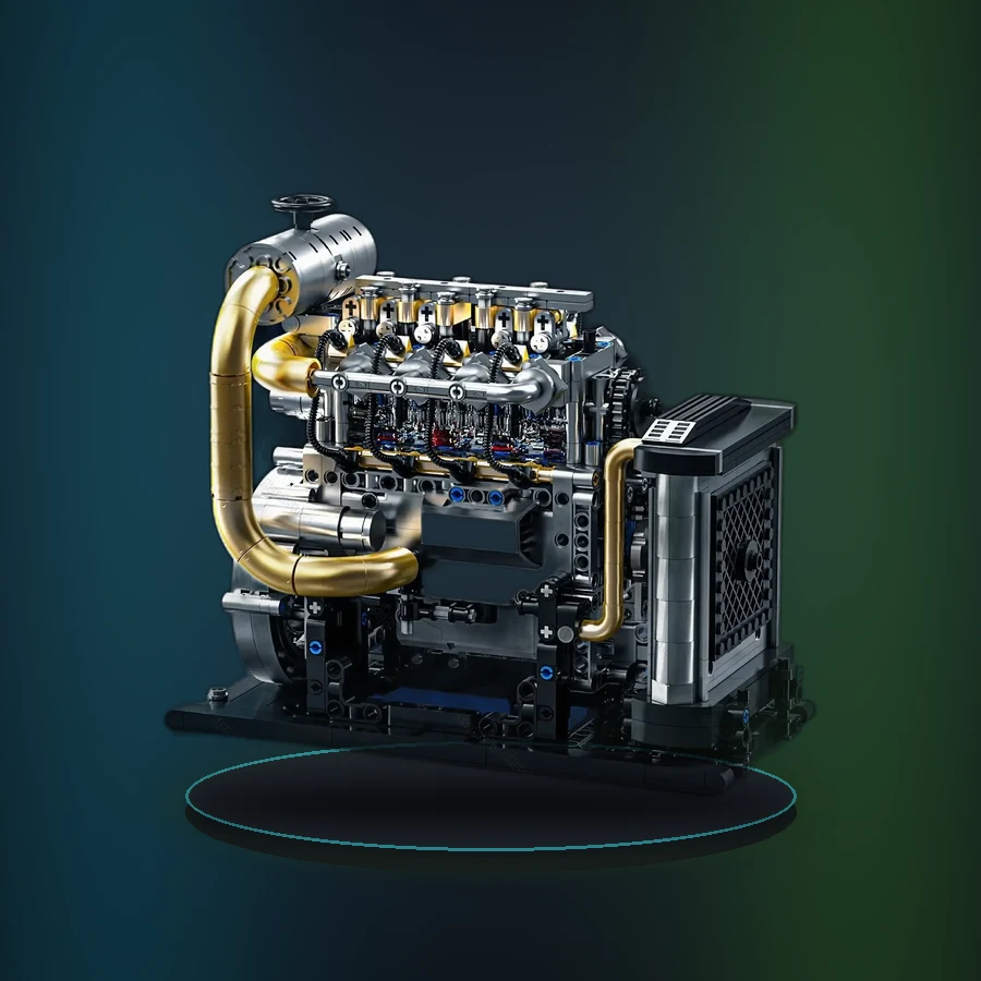 GQ-3706 1029PCS Diesel Inline 4-cylinder Simulation Engine Model Building Blocks Handmade Educational Assembly Ornament Toy Gift