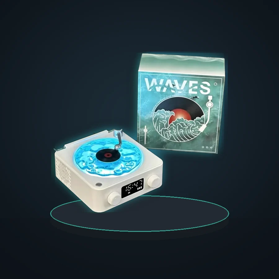 White Noise Retro Turntable Speaker Waves Vinyl Player Bluetooth Speaker Sleep Aid with RGB Light Support TF Card AUX Music Box