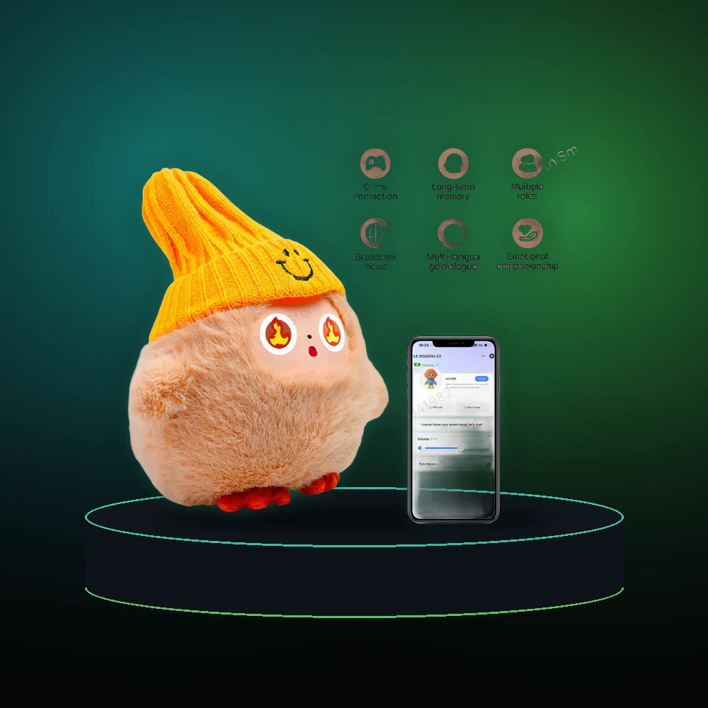 Cute Nunu-AI Plush Toy W/Smart Voice&LED Eyes,Interactive Companion ReadyRechargeable E-Pet open up fun life W/Tuya App-Khaki